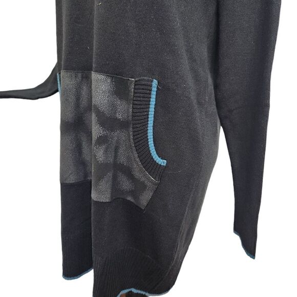 Dino Gaspari Black Ribbed Knit Dress with Collar Medium Faux Leather Pocket - Picture 12 of 15